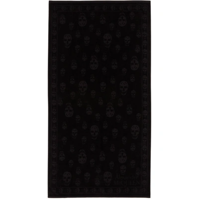 Alexander Mcqueen Black Skull Embroidered Cotton Towel