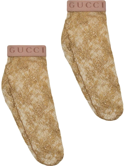 Gucci Metallic Lace Socks In Neutrals