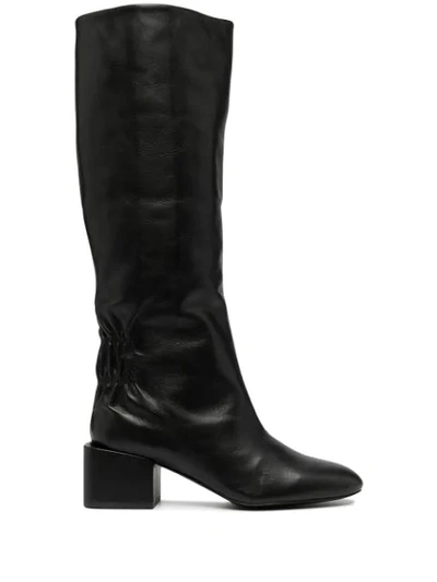 Diesel Knee-high Leather Boots In Black