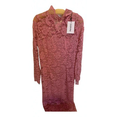 Pre-owned Ganni Pink Lace Dress