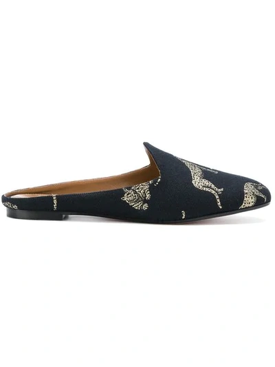 Aquazzura Brando Panther-jacquard Backless Flats In Black