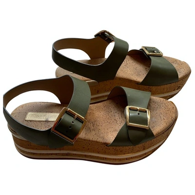 Pre-owned Hogan Leather Sandals In Khaki