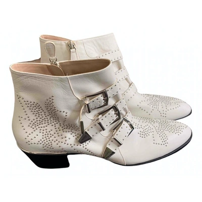 Pre-owned Chloé Susanna White Leather Ankle Boots