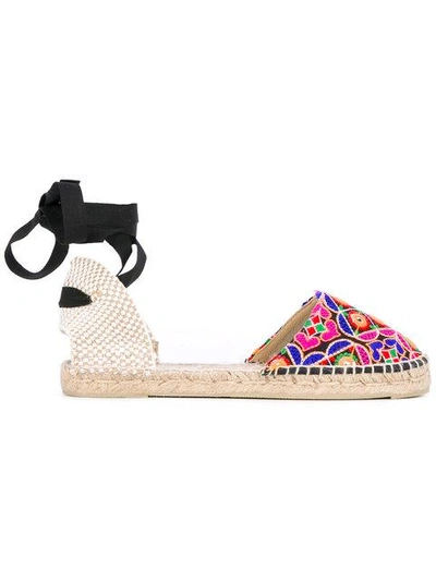 Manebi Mirror-embellished Embroidered Canvas Espadrilles In Indian Fabric