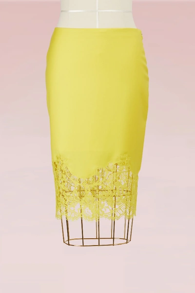 Givenchy Lace-hem Wool Pencil Skirt, Yellow