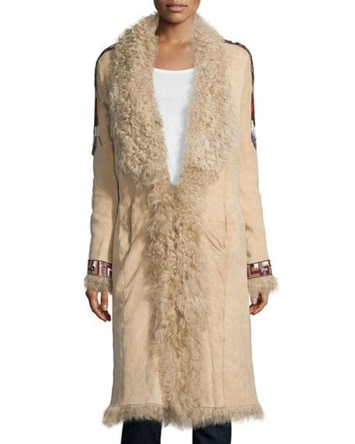 Haute Hippie Embroidered Shearling Coat, Buff, Beige