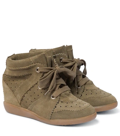 Isabel Marant Étoile Bobby Suede Wedge Sneakers In Military Green | ModeSens