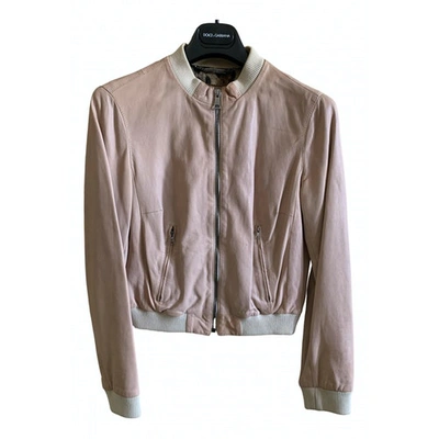 Pre-owned Dolce & Gabbana Leather Biker Jacket In Pink