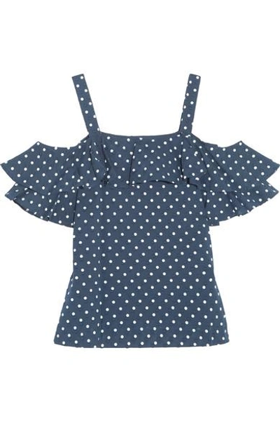 Jcrew Cold-shoulder Polka-dot Fil Coupé Cotton Top In Blue