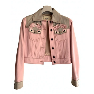Pre-owned Fendi Leather Biker Jacket In Pink