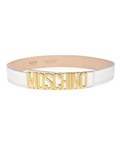 Moschino Large Leather Logo Belt In White
