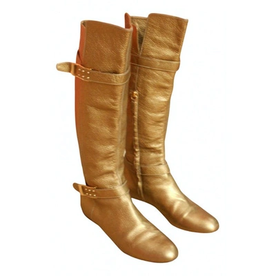Pre-owned Casadei Leather Riding Boots In Gold