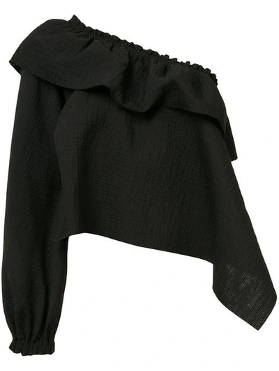 Rachel Comey Georgia Asymmetric-ruffled Cotton-blend Top In Black