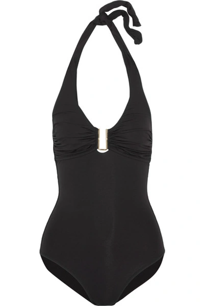 Melissa Odabash Ruched Halterneck One-piece Swimsuit In Black