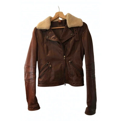 Pre-owned Dondup Leather Jacket In Brown