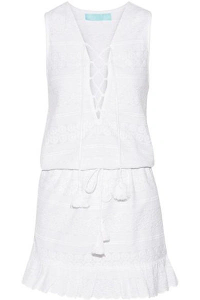 Melissa Odabash Layla Lace-up Embroidered Cotton-poplin Mini Dress In White