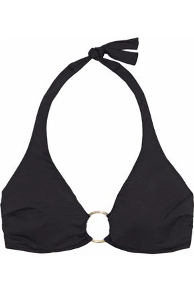 Melissa Odabash Ring-embellished Ruched Halterneck Bikini Top In Black