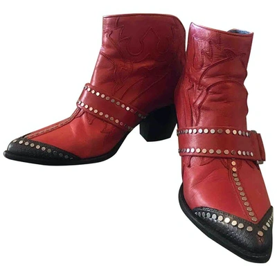 Pre-owned Zadig & Voltaire Leather Western Boots In Red