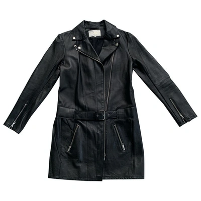 Pre-owned Maje Leather Coat In Black