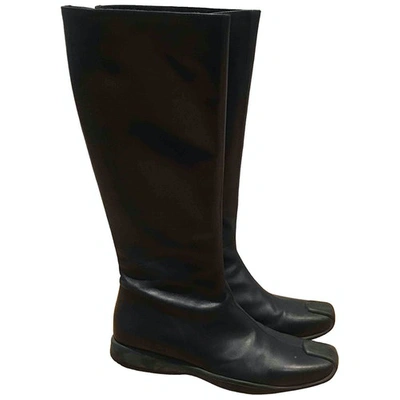 Pre-owned Krizia Leather Riding Boots In Navy