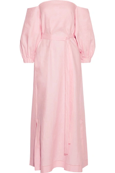 Lisa Marie Fernandez 'rosie' Off-shoulder Belted Linen Maxi Dress In Baby Pink
