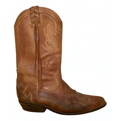Pre-owned Diesel Leather Cowboy Boots In Beige
