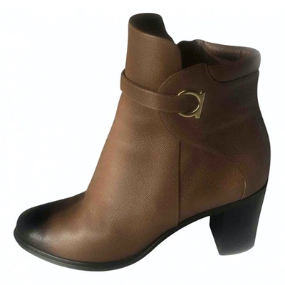 Pre-owned Ferragamo Leather Ankle Boots In Brown