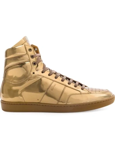 Saint Laurent Men's Sl/10h Signature Court Classic Metallic Leather High-top Sneakers, Gold