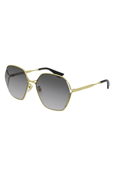 Gucci 63mm Oversize Hexagonal Sunglasses In Gold/ Grey Gradient