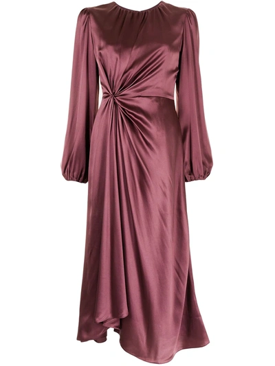 Cinq À Sept Wanda Long Sleeve Gathered Silk Midi Dress In Red