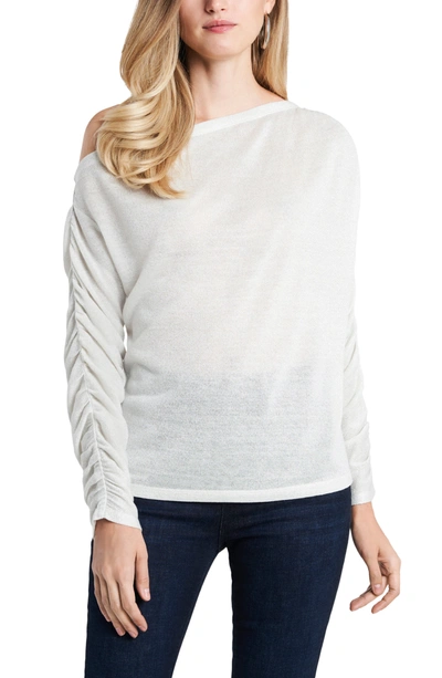 1.state One-shoulder Long Sleeve Metallic Knit Top In Camel Heather