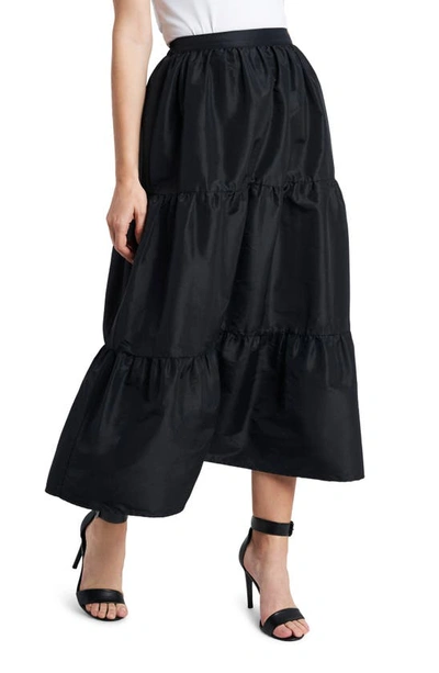 Vince Camuto Iridescent Tiered Taffeta Skirt In Rich Black