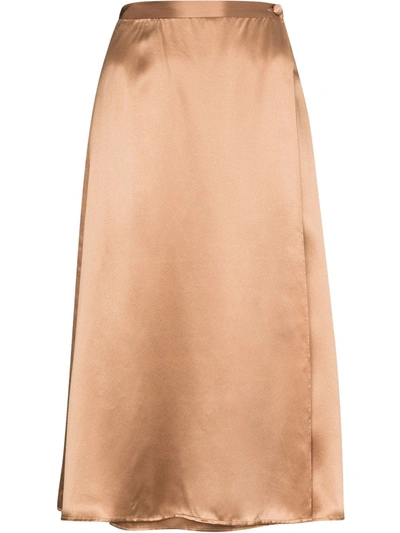 Reformation Jones Wrap-over Silk-satin Midi Skirt In Neutrals