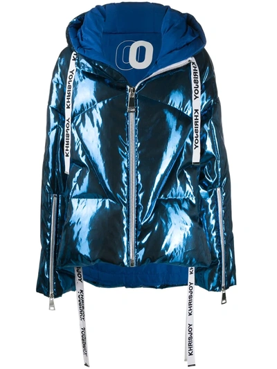 Khrisjoy Metallic Logo Puffer Jacket In Blue