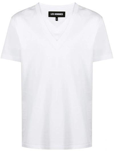 Les Hommes Double V-neck T-shirt In White