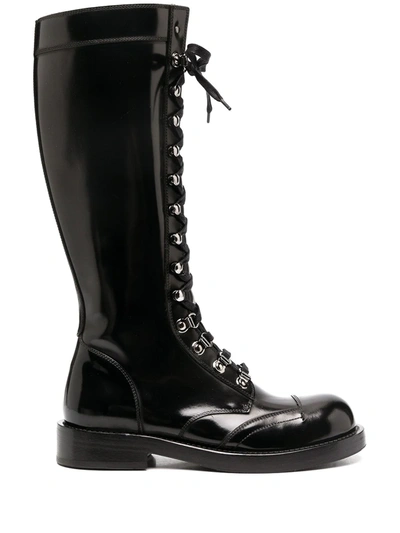 Dolce & Gabbana Knee-high Lace-up Combat Boots In Black