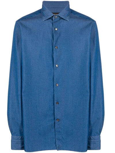 Ermenegildo Zegna Spread-collar Cotton Shirt In Blue