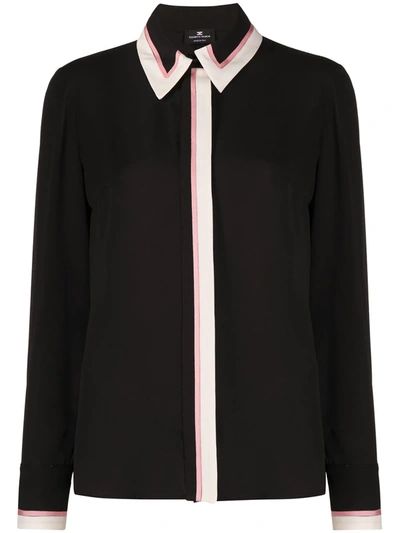 Elisabetta Franchi Long-sleeved Contrast Trim Shirt In Black