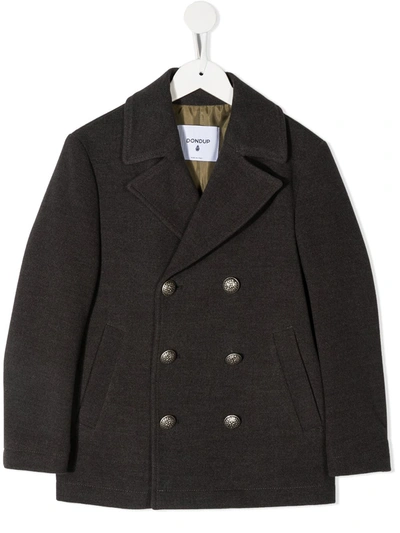 Dondup Kids' Wide-collar Double-breasted Peacoat In Grey