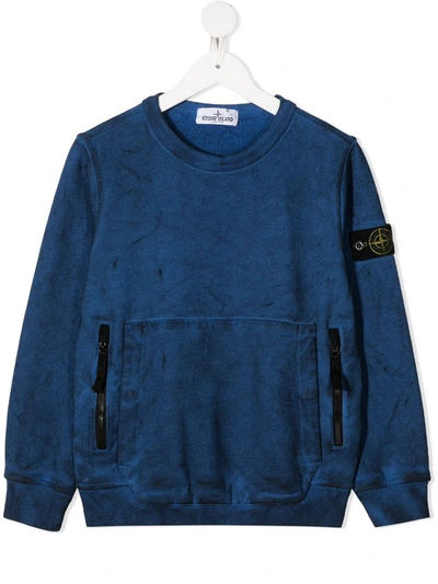 Stone Island Junior Kids' Front-pocket Cotton Sweatshirt In Blue