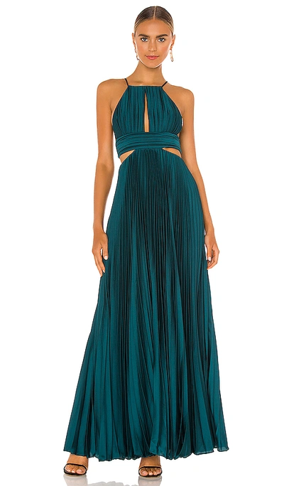 Aiifos Arianna Pleated Cut-out Gown In Teal