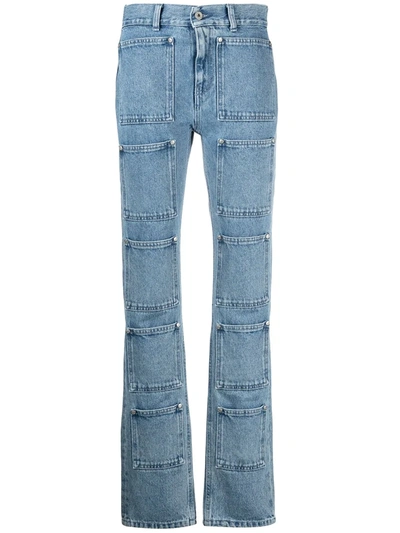 Lourdes 20-pocket Straight-leg Jeans In Cyan