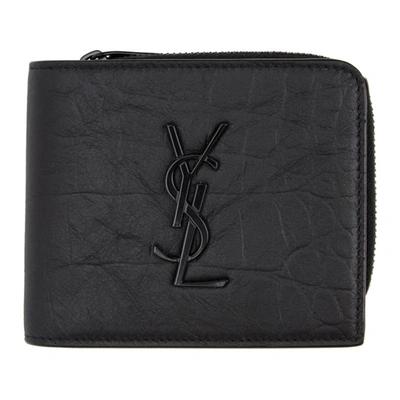 Saint Laurent Black Croc Monogramme Wallet In 1000 Nero