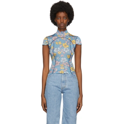 Eckhaus Latta Ssense Exclusive Blue Floral Sport T-shirt In Surf Floral