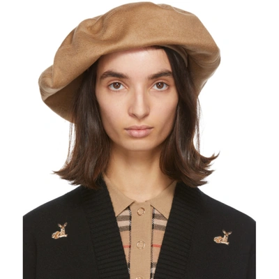 Burberry Tan Cashmere Beret In Bronze