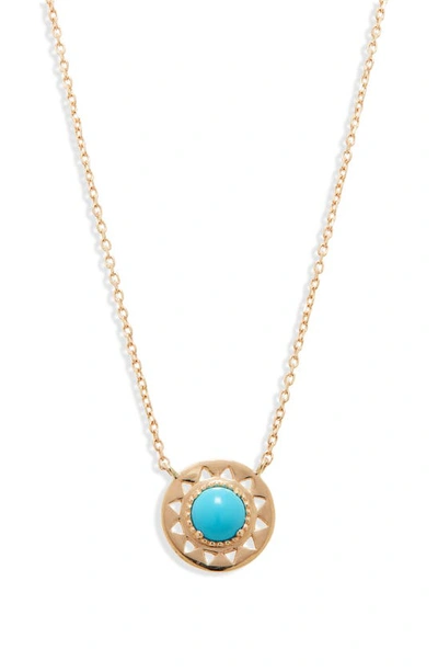 Anzie Turquoise Disc Pendant Necklace In Gold