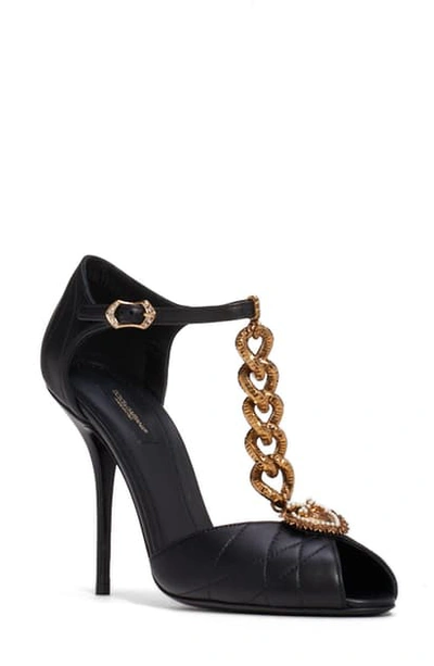 Dolce & Gabbana Devotion Chain T-strap Sandal In Black