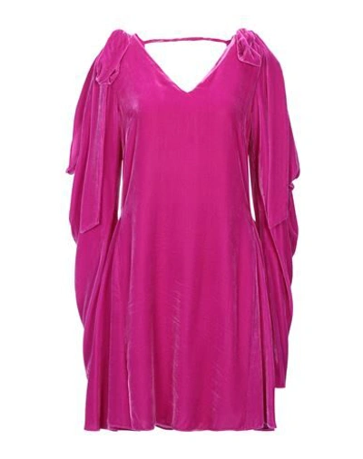 Les Rêveries Cold-shoulder Bow-embellished Draped Velvet Mini Dress In Pink