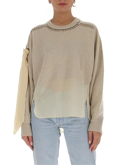 Chloé Sheer Panel Sweater In Beige