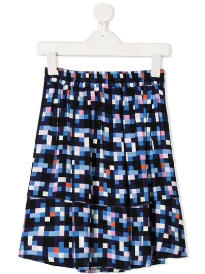 Marni Kids' Pixelated-print Skirt In Blue